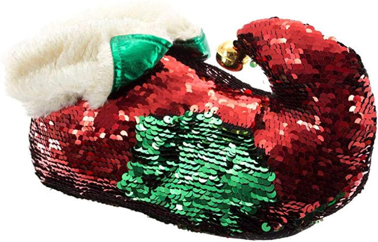 Red green glitter elf slippers