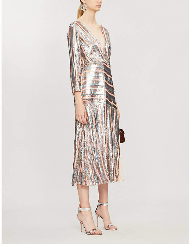 Rixo Tyra Sequin-Embellished Midi Dress
