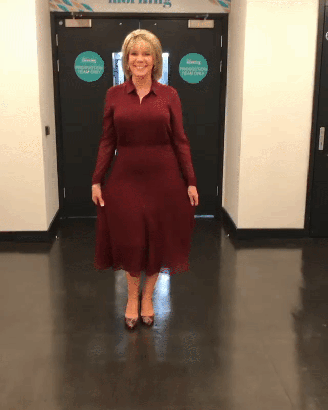 Ruth Langsford burgundy shirt dress This Morning October 2019 Photo Ruth Langsford