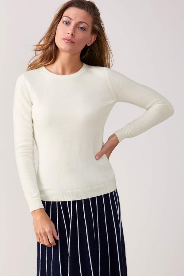 Womens Pure Collection White Cashmere Slim Fit Crew Neck Sweater - White