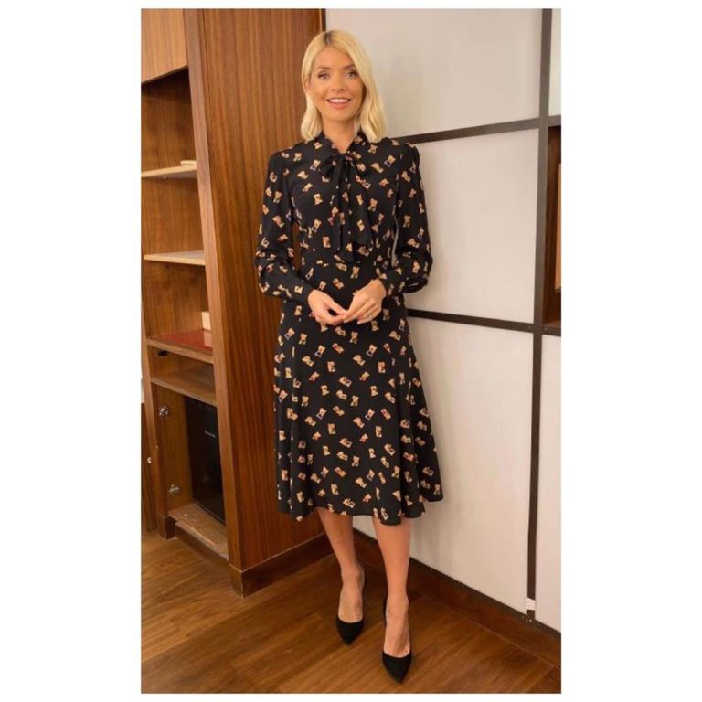 Holly Willoughby black book print dress This Morning outfit today November 2019 Photo Holly Willoughby