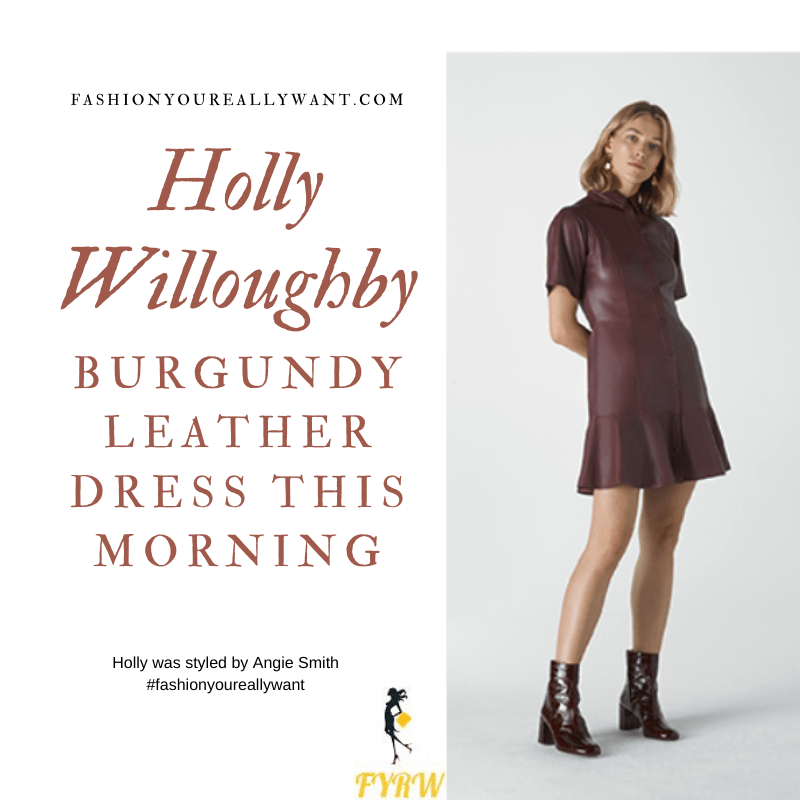 Holly Willoughby Wore This burgundy leather mini dress on  This Morning today outfit blog November 2019