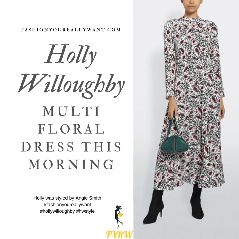 Holly Willoughby Wore This white red and black floral dress on  This Morning today outfit blog November 2019