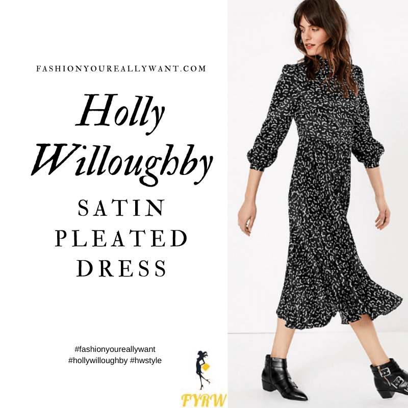 Holly Willoughby Wore This  Black and White Satin Pleated Dress where to get her outfits blog