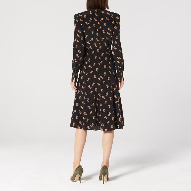 LK Bennett Mortimer Black Book Print Silk Dress back view