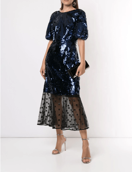 Markus Lupfer Sequin Mesh Panel Dress