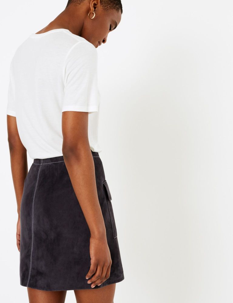 M&amp;S Autograph Suede Mini A-Line Skirt back view