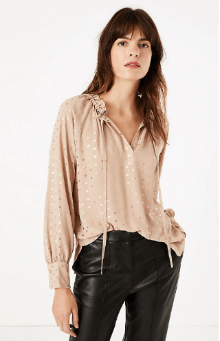 M&S Collection Metallic Polka Dot Blouse Soft Brown