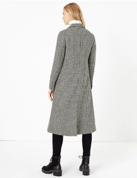 M&amp;S Collection wool blend dogtooth print overcoat back view