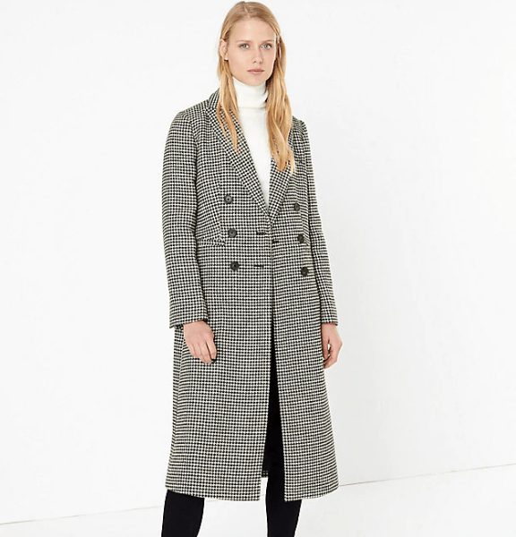 M&amp;S Collection wool blend dogtooth print overcoat