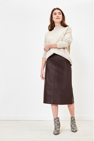 Oasis Brown Faux Leather Midi Skirt v2