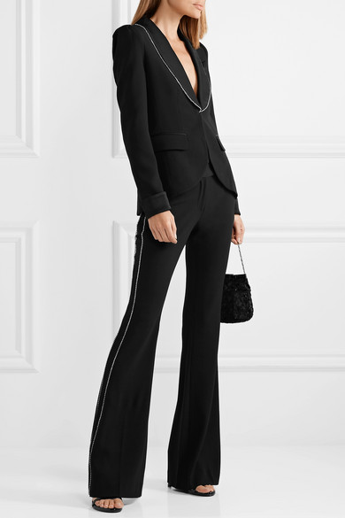 Rachel Zoe Jagger crystal-embellished satin-trimmed crepe flared pants