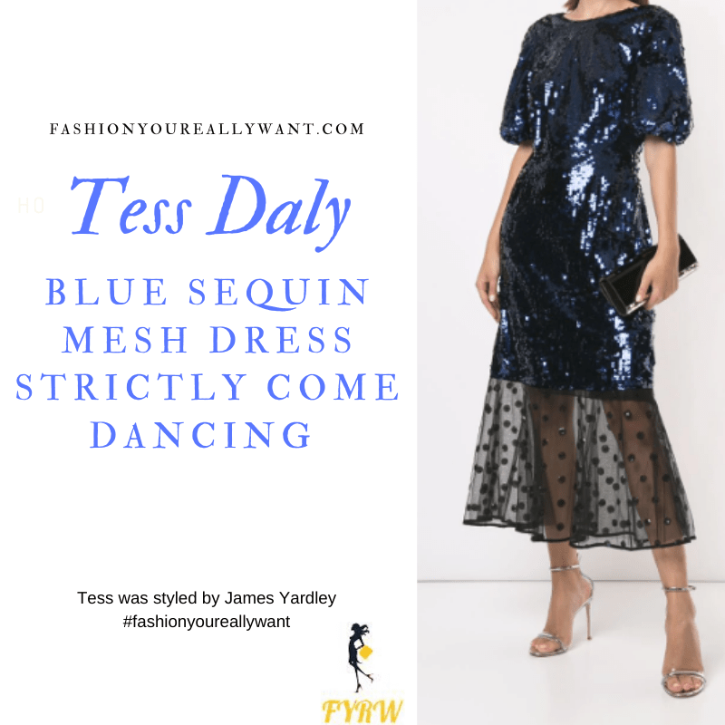 Tess Daly Wore This Blue Sequin Mesh Dress on Strictly Come Dancing Week 8 Results Show outfit blog November 2019
