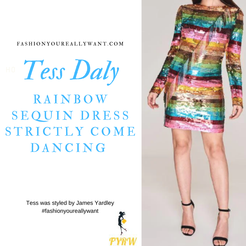 Tess Daly Wore This on Rainbow Sequin Dress Strictly Come Dancing Week 11 outfit blog November 2019