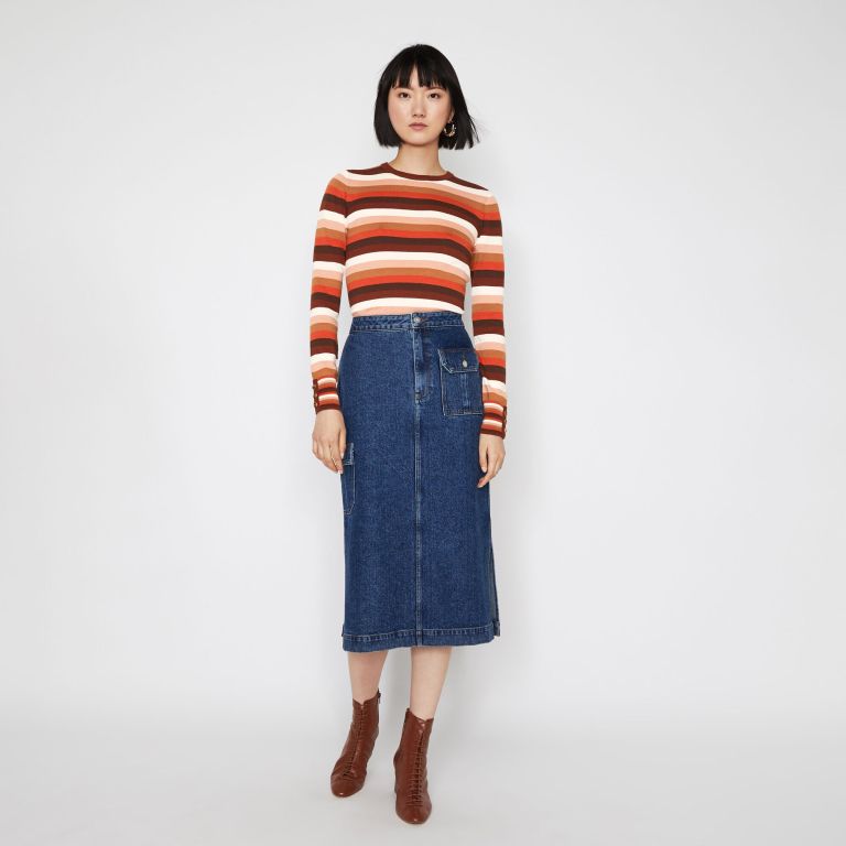 Warehouse Stripe Button Cuff Jumper