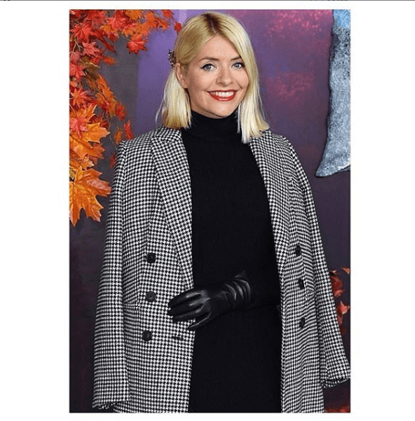 where to get holly Willoughby black and white dogtooth coat black dress Frozen 2 17 November 2019 Photo Marks and Spencer