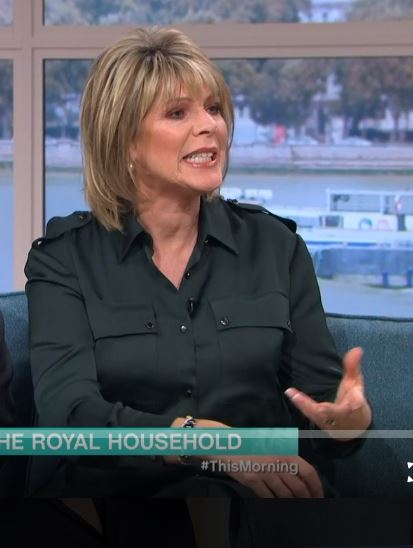 where to get Ruth Langsford bottle green utility shirt dress This Morning outfit 22 November 2019 Photo ITV com