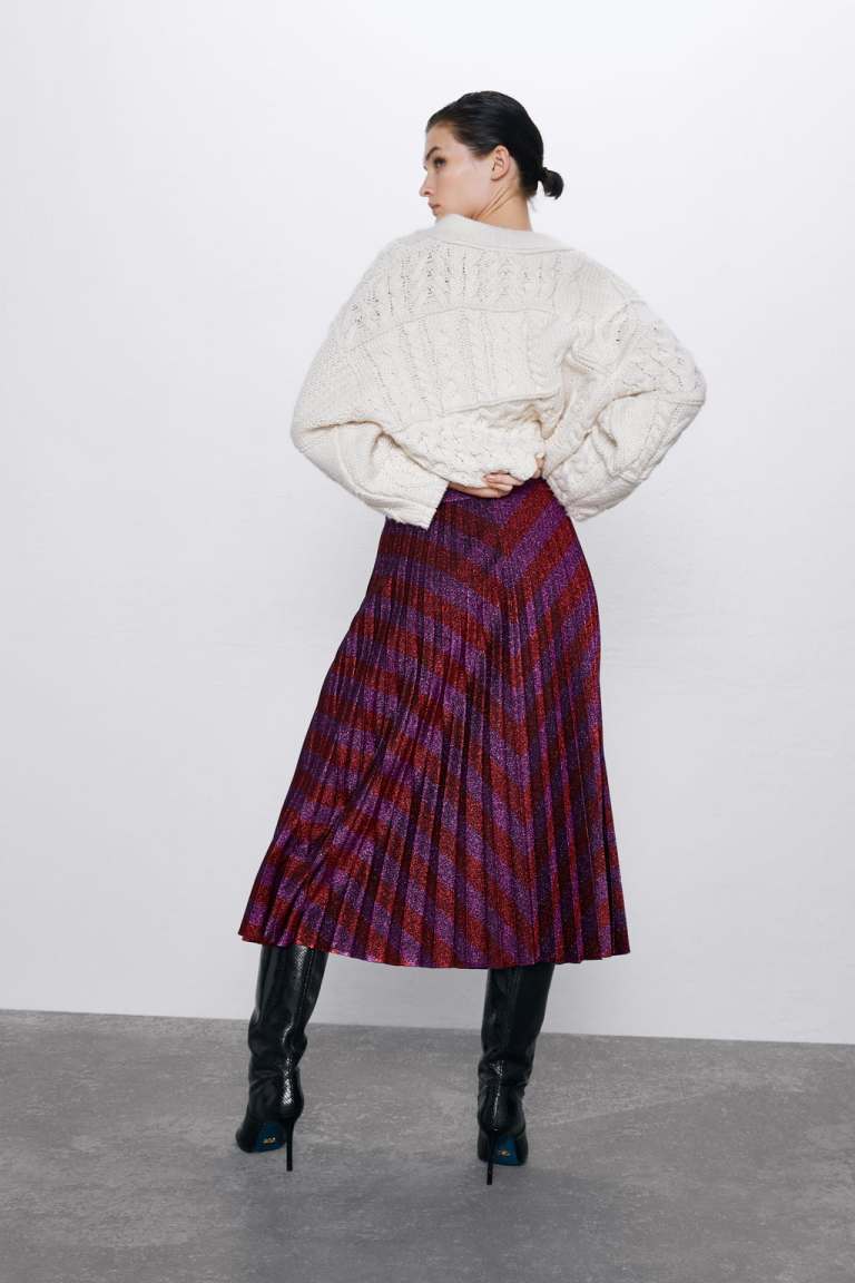 Zara Pleated Metallic Thread Skirt back view