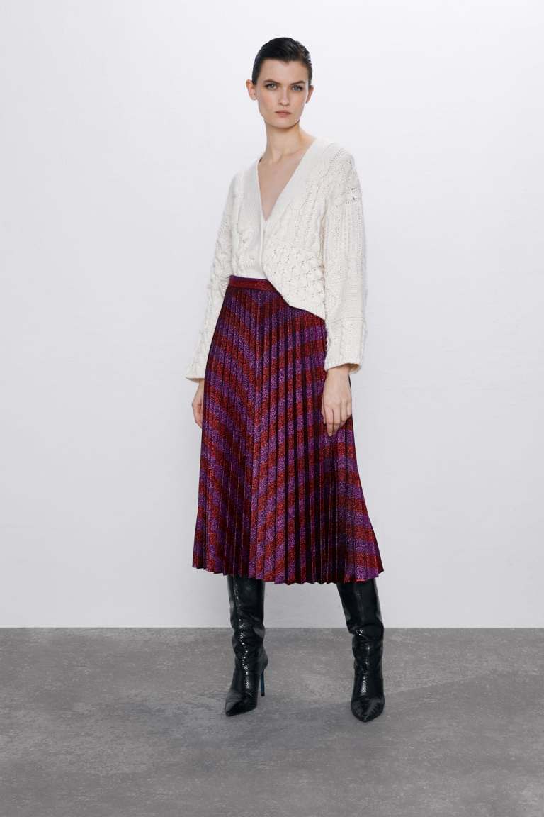 Zara Pleated Metallic Thread Skirt