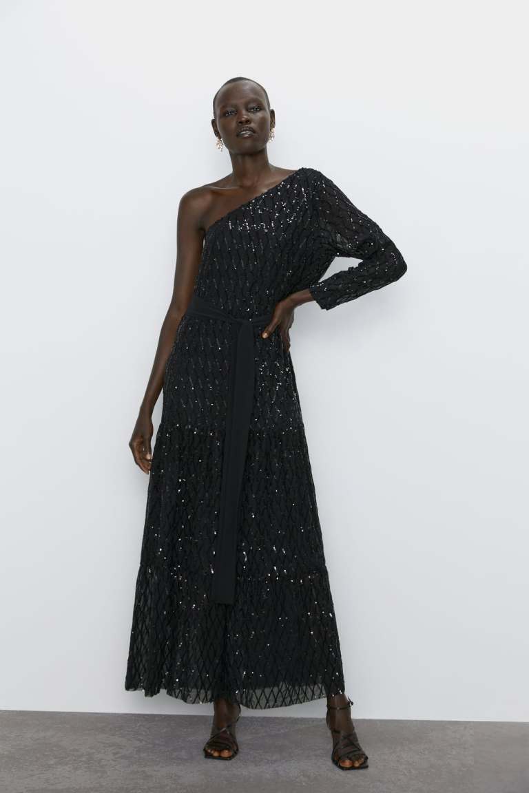 Zara Sequinned Asymmetric Dress