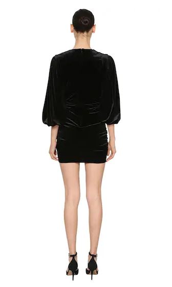 Alexandre Vauthier V Neck Draped Stretch Velvet Mini Dress back view