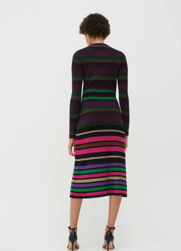 Chinti &amp; Parker Black Lurex Striped Merino Wool Dress back view