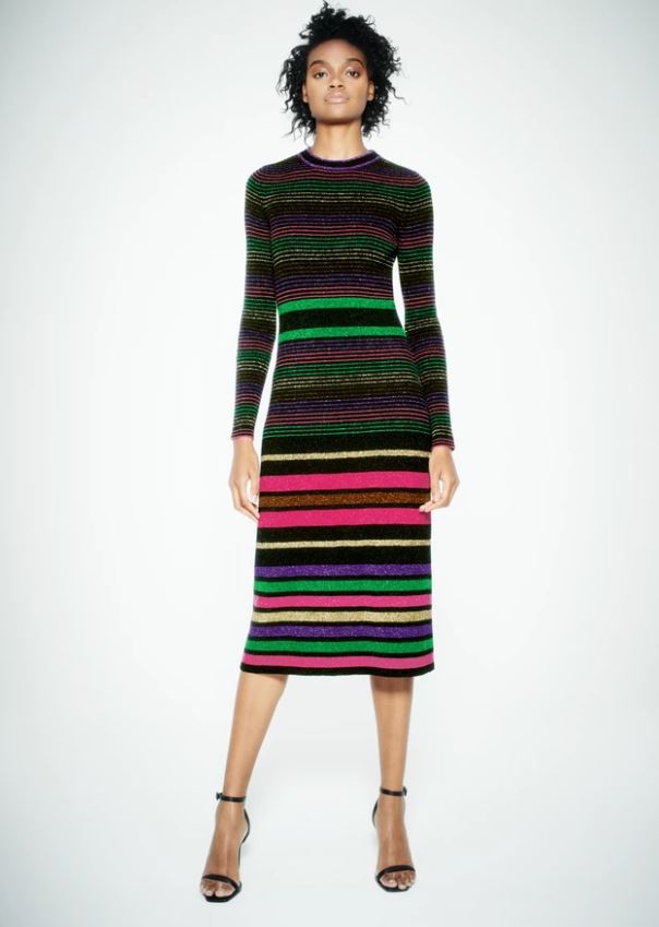 Chinti &amp; Parker Black Lurex Striped Merino Wool Dress