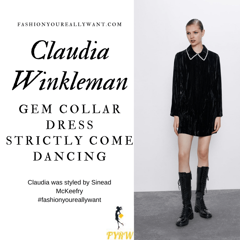 Claudia Winkleman Wore This Crystal Gem Collar Black Velvet Dress on Strictly Come Dancing Week 11 Results Show outfit blog December 2019