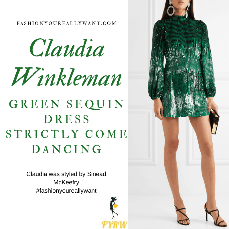 Claudia Winkleman Wore This Green Sequin Dress for the Strictly Come Dancing Christmas Special 2019 where to get All her outfits