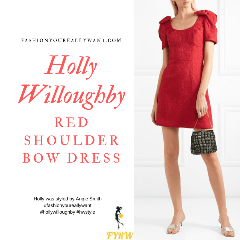 Holly Willoughby Wore This  Red Shoulder Bow Dress to Emma Buntons Albert Hall Concert December 2019 where to get all her outfits