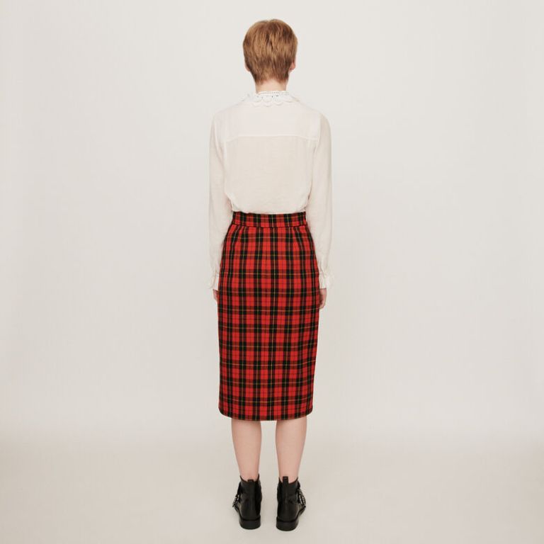 Maje Asymmetrical Plaid Skirt back view