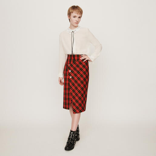 Maje Asymmetrical Plaid Skirt