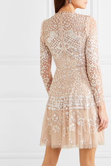 Needle &amp; Thread - Aurora Ruffled Sequin-embellished Tulle Mini Dress back view