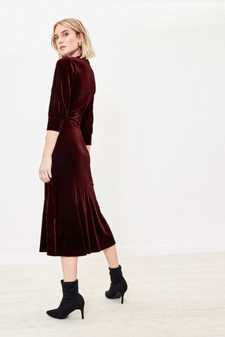 Oasis Red Velvet Midi Dress back view