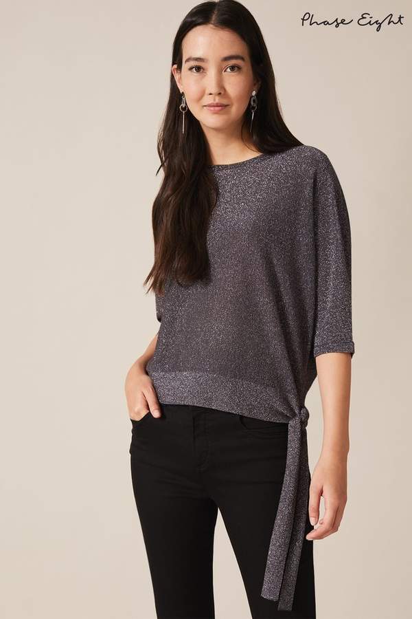 Phase Eight Grey Harper Side Tie Shimmer Knit