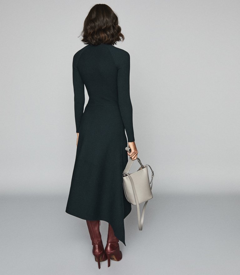 Reiss Leo Turtleneck Knitted Dress in Teal back view