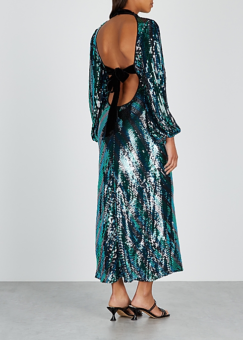 RIXO Celia Striped Sequin Dress back view