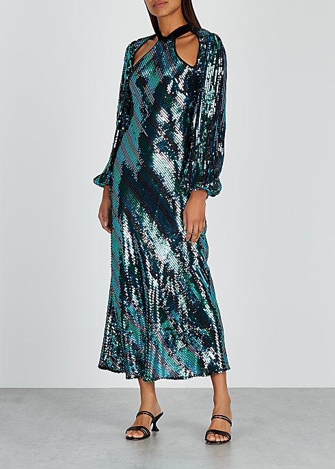 RIXO Celia Striped Sequin Dress