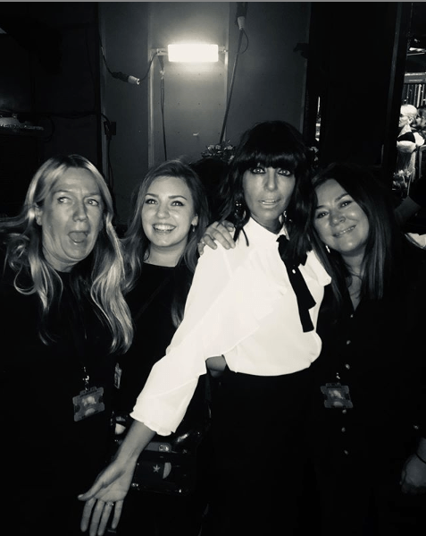 where to get Claudia Winkleman white ruffle blouse black trousers Stictly Final 14 December 2019 Photo Claudia Winkleman