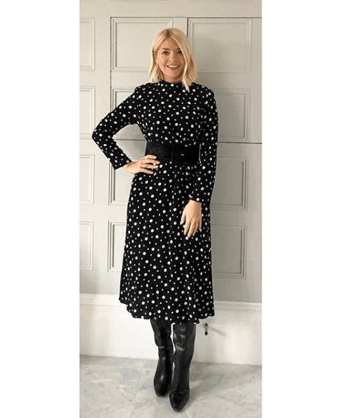 where to get Holly Willoughby black and white polka dot dress 13 December 2019 Photo Holly Willoughby