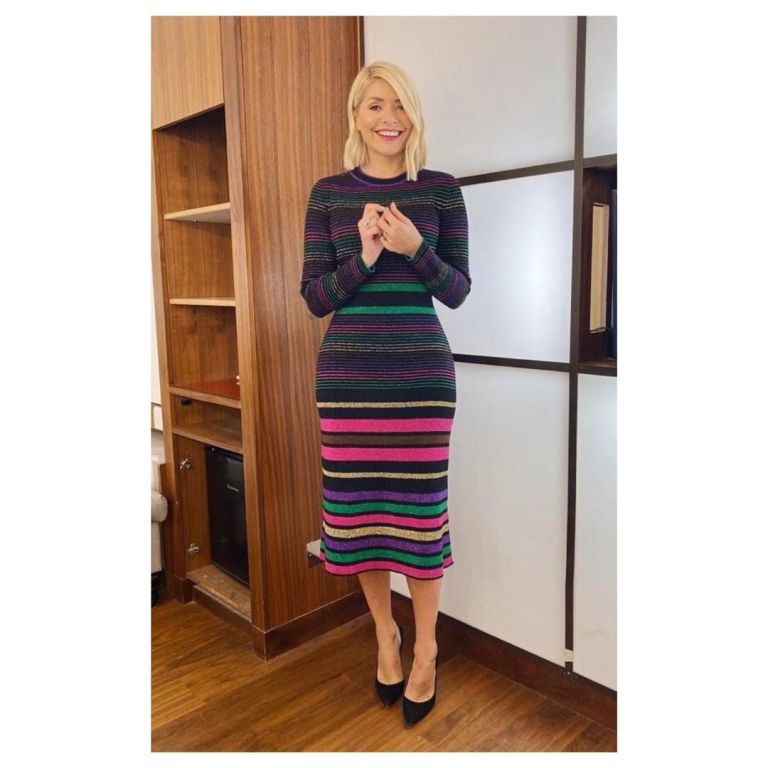 where to get Holly Willoughby rainbow striped dress This Morning outfit today 10 december 2019 Photo Holly Willoughby