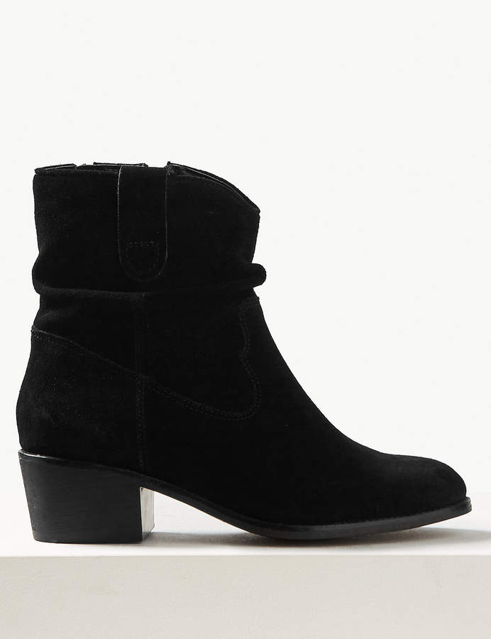 M&S Collection Marks and Spencer Suede Slouch Western Block Heel Ankle Boots
