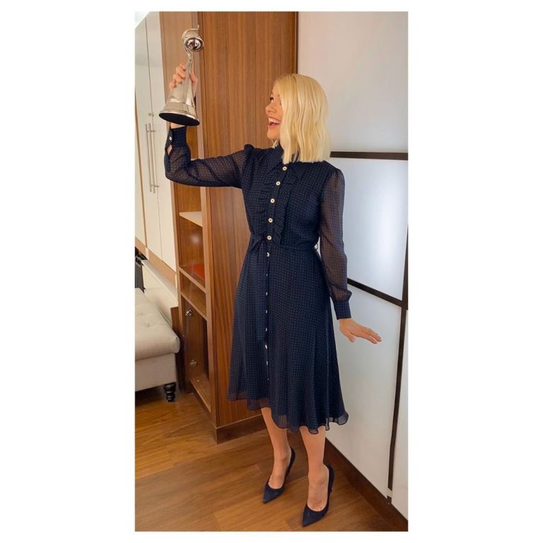 where to get all Holly Willoughby This Morning dresses navy polka dot chiffon dress 29 January 2020 Photo Holly Willoughby