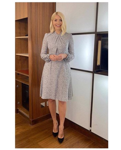 where to get Holly Willoughby grey dotty dress This morning 13 january 2020 Photo Holly Willoughby