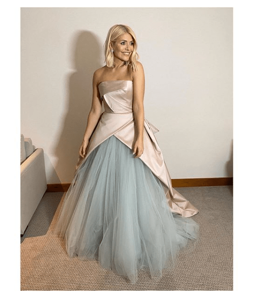 where to get Holly Willoughby NTA 2020 gown pink satin and blue tulle 28 Janiary 2020 Photo Holly Willoughby