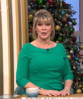 where to get Ruth Langsford green 3 quarter sleeve sheath dress This Morning 3 January 2020 Phot ITV co