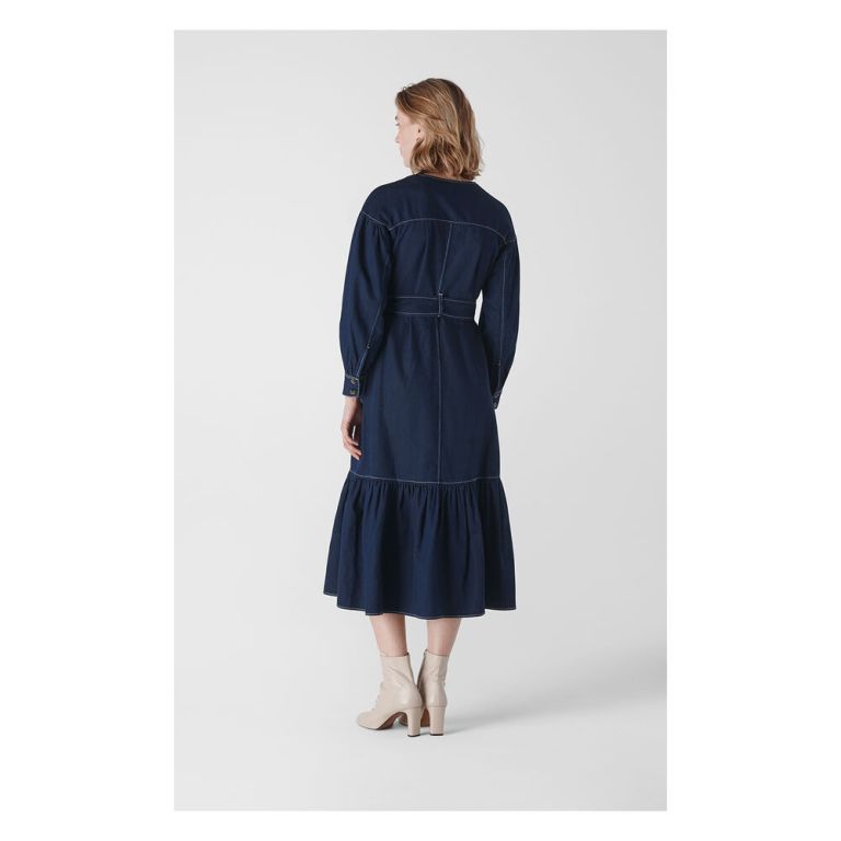 Whistles Hilde Tiered Denim Dress back view