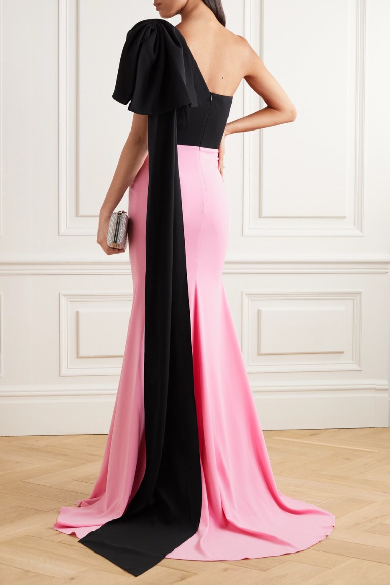 Alex Perry Anderson One-shoulder Bow-detailed Two-tone Crepe Gown back view