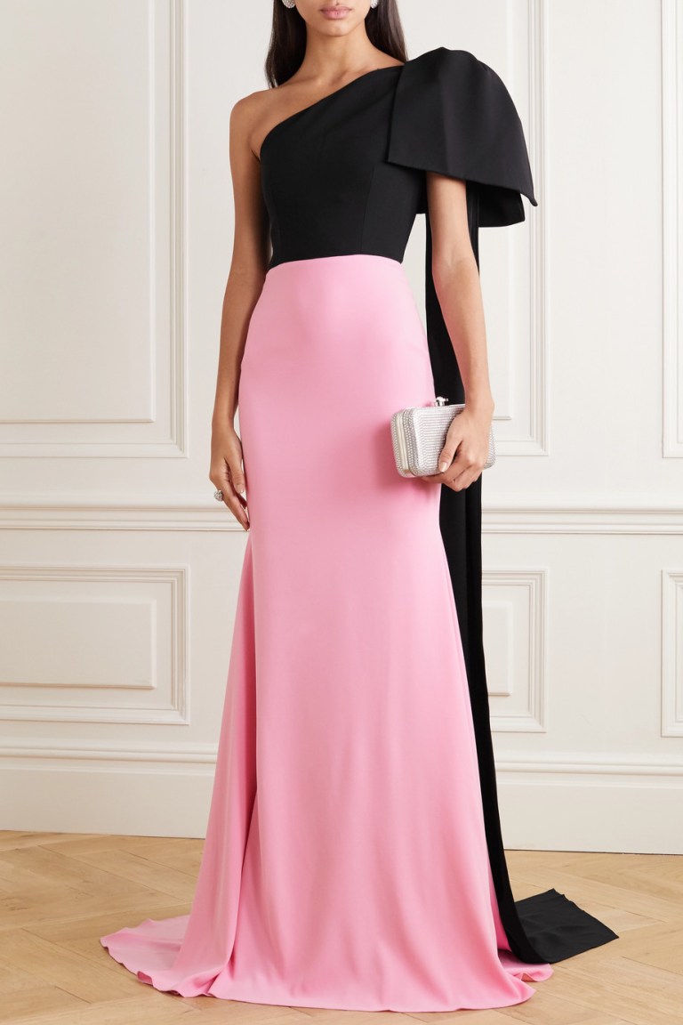 Alex Perry Anderson One-shoulder Bow-detailed Two-tone Crepe Gown