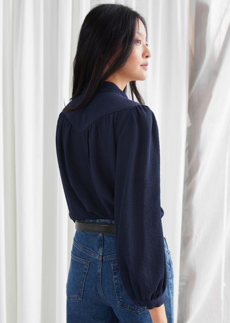 And Other Stories Gathered Crepe Button Down Blouse back view